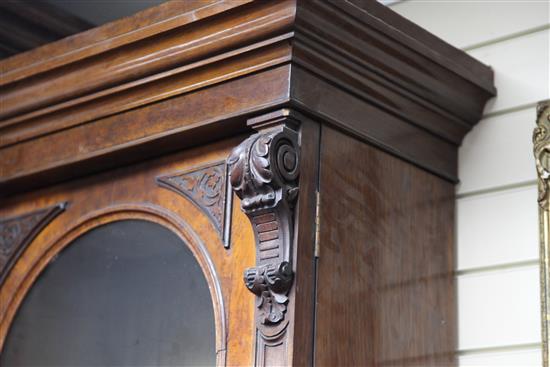 A good Victorian pollard oak breakfront library bookcase, W.8ft D.1ft 10in. H. including detached pediment scrolls 9ft 2in.